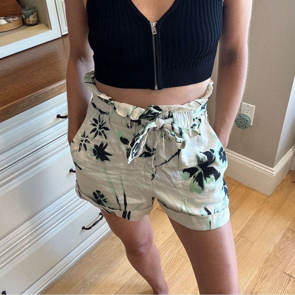 Tanya Taylor High Waist Floral Shorts - Cream and Black